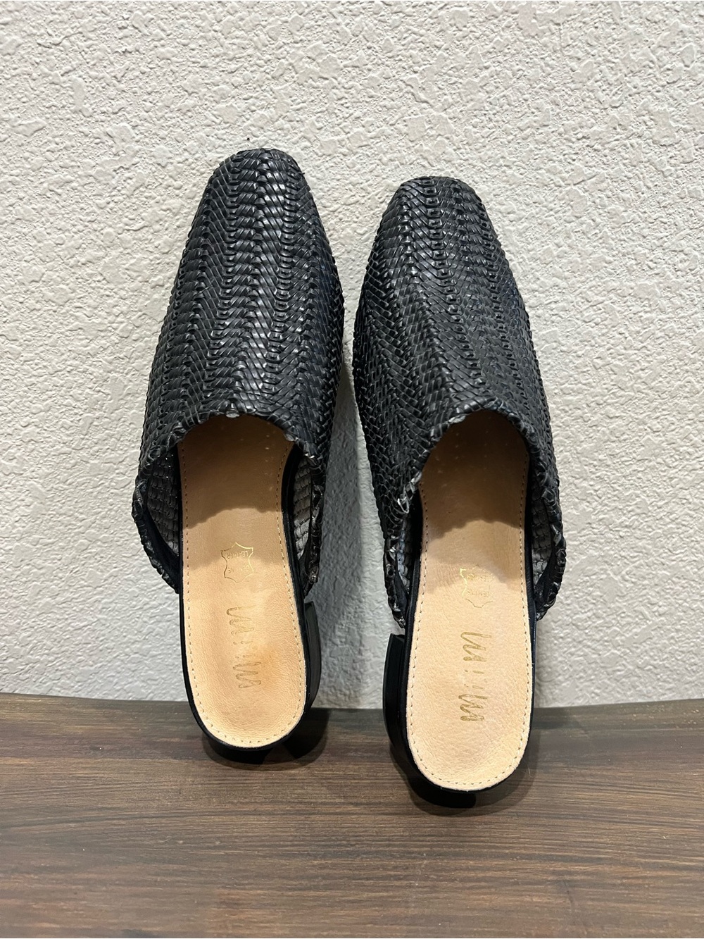 Woven Black Slip-On Mules by